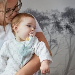 Attache Sucette Coton Nouky Menthe Noukie's® Bio - Bébé Bio -Jouets De Confort En Peluche Boutique attache sucette coton nouky menthe noukies bio bebe bio 2