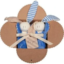 Coffret 2 Doudous HochetCoton Bio Keptin-jr Toddel Large Bleuet 21 Cm - Doudou Bio