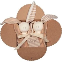 Coffret 2 Doudous Hochet Coton Bio Keptin-jr Toddel Large Brun 21 Cm - Doudou Bio