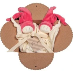 Coffret 2 Doudous Keptin-Jr Coton Bio Zmooz Rose Corail Large 24 Cm - Doudou Bio