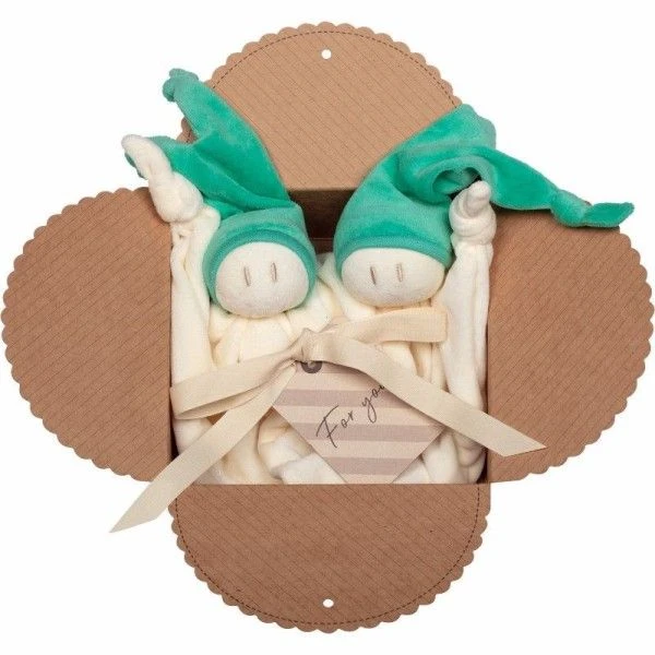 Coffret 2 Doudous Keptin-Jr Coton Bio Zmooz Vert D'eau Large 24 Cm - Doudou Bio 1 Coffret 2 Doudous Keptin-Jr Coton Bio Zmooz Vert D'eau Large 24 Cm - Doudou Bio