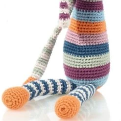 Doudou Hochet Lapin Rayé MultiColor 31cm Pebble® Maille Crochet Coton Bio - Doudou Bébé Bio -Jouets De Confort En Peluche Boutique doudou hochet coton lapin stripey multi pebble doudou bebe bio 2
