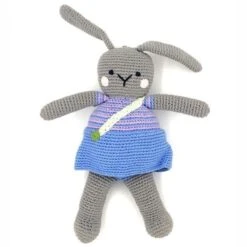 Doudou Lapine Bleu 28cm Pebble® Maille Crochet Coton Bio - Doudou Bébé Bio