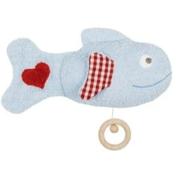 Doudou Peluche Musicale Poisson Bleu Amoureux Efie29 Cm - Jouet Coton Bio GOTS