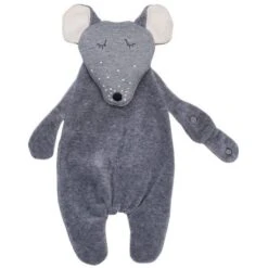 Doudou Plat Attache Sucette Souris Grise Wooly Organic® Coton Bio 35 Cm - Doudou Bio GOTS
