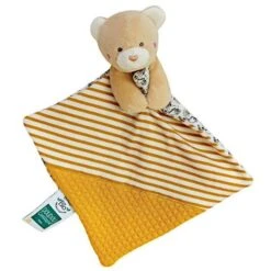 Doudou Plat Bébé L'ours Rayé-ocre 20cm Coton Bio Doudou Et Compagnie® - Doudou Bio Français