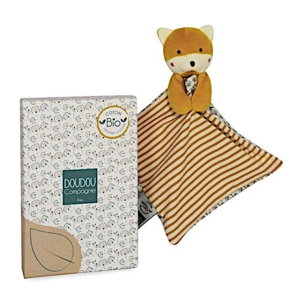 Doudou Plat Bébé Le Renard Rayé-Fleuri 20cm Coton Bio Doudou Et Compagnie® - Doudou Bio Français 2 Doudou Plat Bébé Le Renard Rayé-Fleuri 20cm Coton Bio Doudou Et Compagnie® - Doudou Bio Français – Image 2