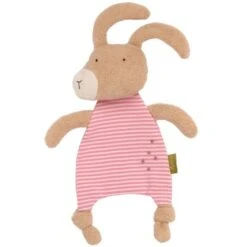 Doudou Plat Bio Sigikid® Lapin Beige Marinière Rose Écolo Green 27 Cm - Doudou Bio