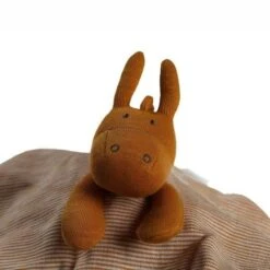 Doudou Plat Carré Mouchoir Coton Bio Âne Paco Ocre Noukie's® - Bébé Bio -Jouets De Confort En Peluche Boutique doudou plat carre mouchoir coton bio ane paco ocre noukie s bebe bio 2