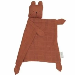 Doudou Plat Carré Ours Cannelle Fabelab® Mousseline Coton Bio GOTS- Doudou Bio Scandinave