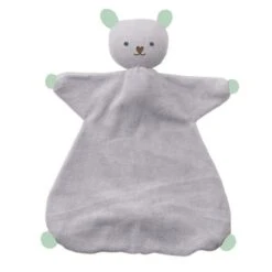 Doudou Plat Hoppa® Coton Bio Souris Indy Gris Argent & Vert Menthe - Doudou Bio Equitable