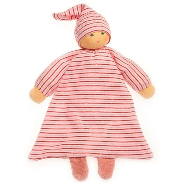 Doudou Plat Poupon Rayé Robe Roses Nanchen® Natur Jersey Coton Bio 24cm - Doudou Bio 2 Doudou Plat Poupon Rayé Robe Roses Nanchen® Natur Jersey Coton Bio 24cm - Doudou Bio – Image 2