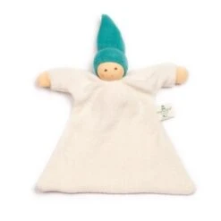 Doudous Plats Nanchen® Natur Poupée Waldorf Coton Bio Eponge (Kba) Écru & Turquoise 21cm - Jouets Bio
