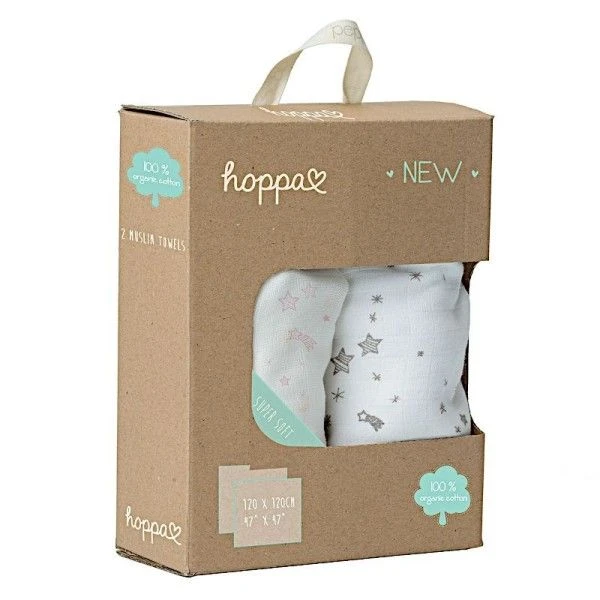 Duo De Langes Etoiles Roses & Taupes Hoppa® Coton Bio GOTS - Lange Coton Bio 2 Duo De Langes Etoiles Roses & Taupes Hoppa® Coton Bio GOTS - Lange Coton Bio – Image 2