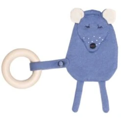 Hochet Bio & Anneau De Dentition Souris Bleue BruissanteWooly Organic® Coton Bio 16 Cm - Hochet Bio GOTS