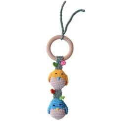 Hochet En Crochet Coton Bio Pour Poussette Poussin Bleu-Jaune APunt Barcelona®- Hochets Bébé Bio