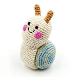 Hochet Escargot Crême 15cm Pebble® Maille Crochet Coton Bio - Hochet Bébé Bio