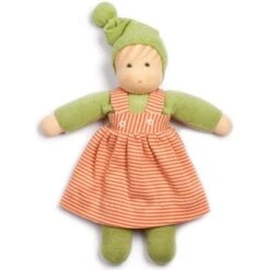 Poupée De Chiffon Nanchen® Natur Poupon 36cm Coton Bio (Kba) Verte Robe Orangé - Poupée Bio