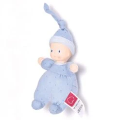 Poupée De Chiffon Premier âge Bleue à Pois 22 Cm Tête Caoutchouc NaturelBonikka - Poupée Naissance -Jouets De Confort En Peluche Boutique poupee de chiffon premier age rose cm tete caoutchouc naturel bonikka poupee naissance 3