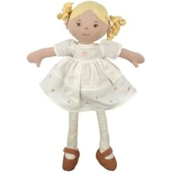 Jouets De Confort En Peluche Boutique -Jouets De Confort En Peluche Boutique poupee de chiffons aux cheveux blonds priscy en robe de lin blanc bonikka grande poupee 1