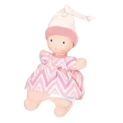 Poupée En Tissu Premier âge Rose Chevrons 22 Cm Tête Caoutchouc NaturelBonikka - Poupée Naissance